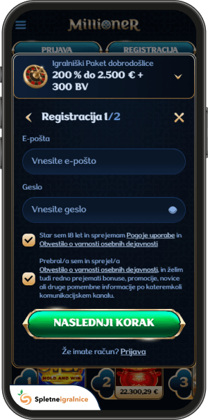 postopek registracije v millioner